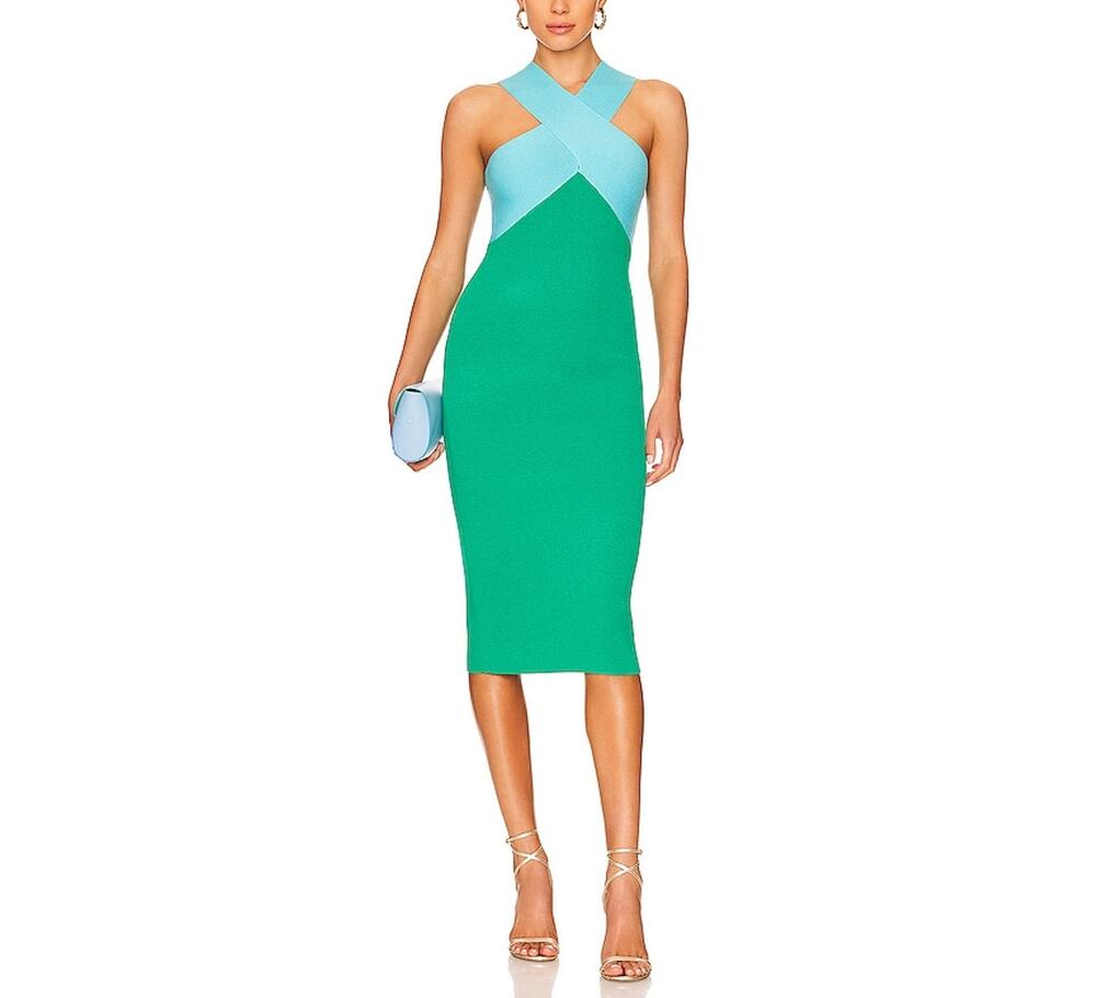 Le Superbe Chic Multicolor Crisscross Halter Midi Dress Size M